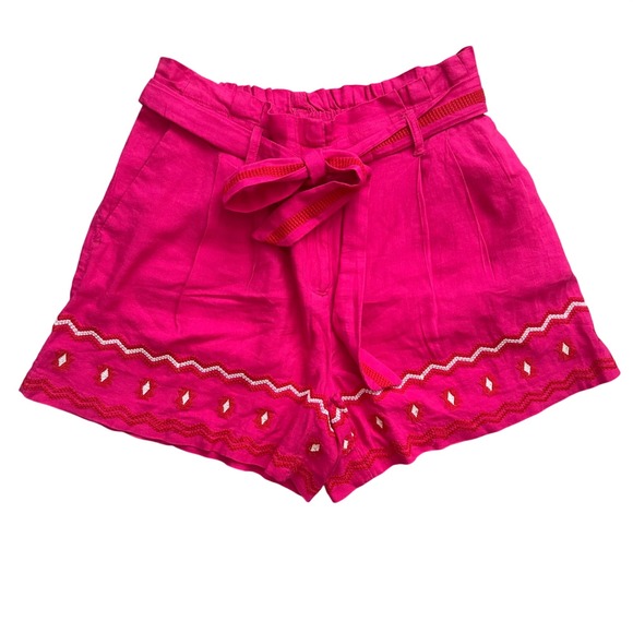 LOFT Pants - Boho Loft Embroidered Linen Blend Paperbag Waist Shorts M Pink Festival
